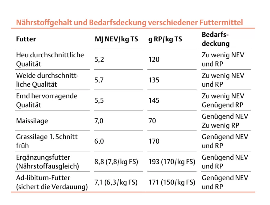 Tabelle Nährstoffgehalte Schaffutter